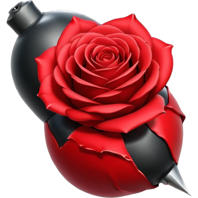 Deep red (#7A0F1E) no gradients, transparent background, high contrast, clean gothic aesthetic, designed to be readable at 128x129px a red rose wrapped around a bomb emoji