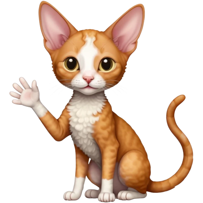 ginger colored cornish rex cat waving emoji
