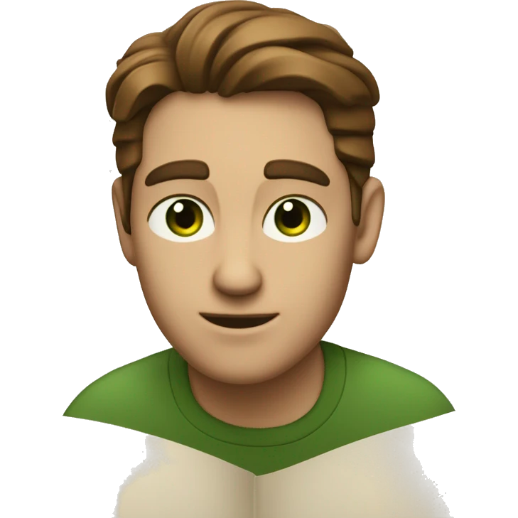 a light-skinned green-eyed man with styled brown hair (brushed back) sitting in front of the long white paper scroll emoji