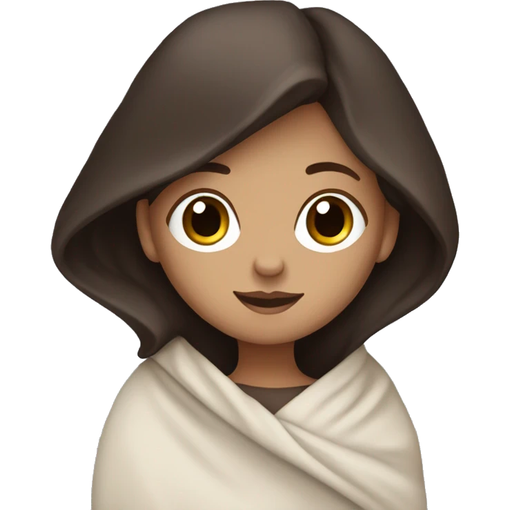 white girl with dark brown long hair wrapped in a blanket emoji