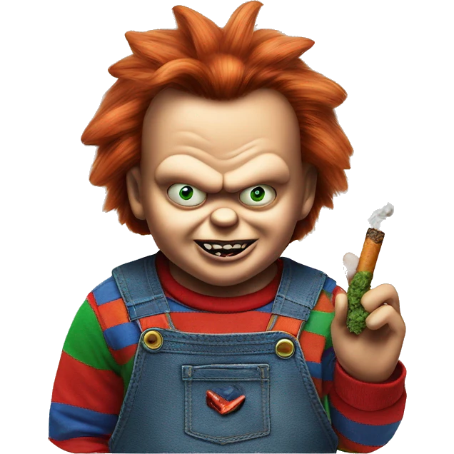 Chucky smoking a rolled cbd blunt emoji