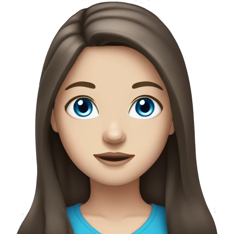 white girl with bright blue eyes and long dark brown hair emoji