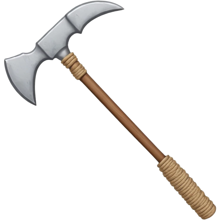 ancient Egyptian symmetric pickaxe with wooden handle and stone head lashed with rope, primitive tool emoji