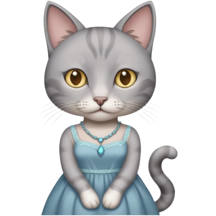 Gray cat with calm eyes, half body, 2 string dress emoji