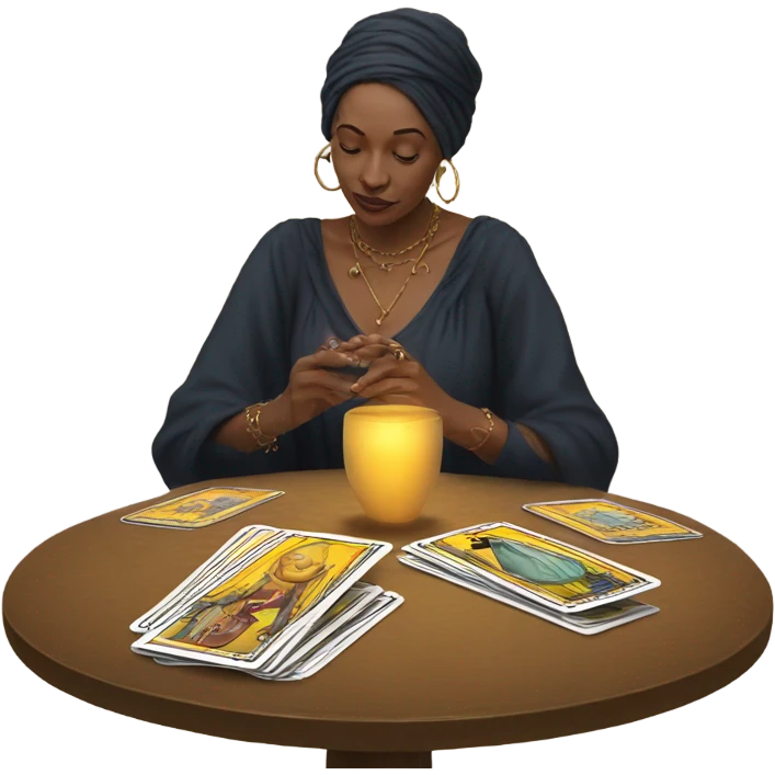 Tarot card reader reading at a table emoji