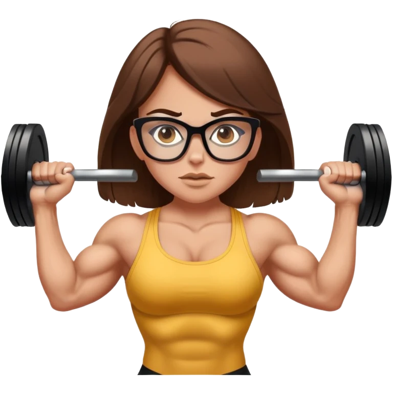 white girl with brown hair and glasses powerlifting on steroids emoji