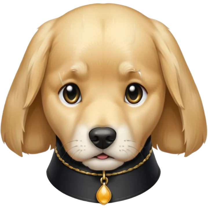 Sad golden retriever dog with tears in eyes, wearing gothic accessories  emoji