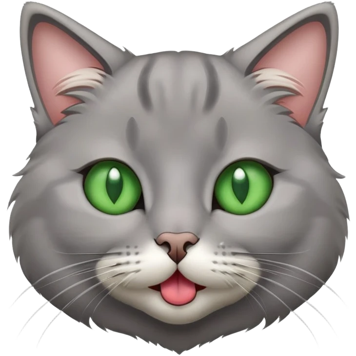 Grey cat looking at nose with tongue out green eyes emoji