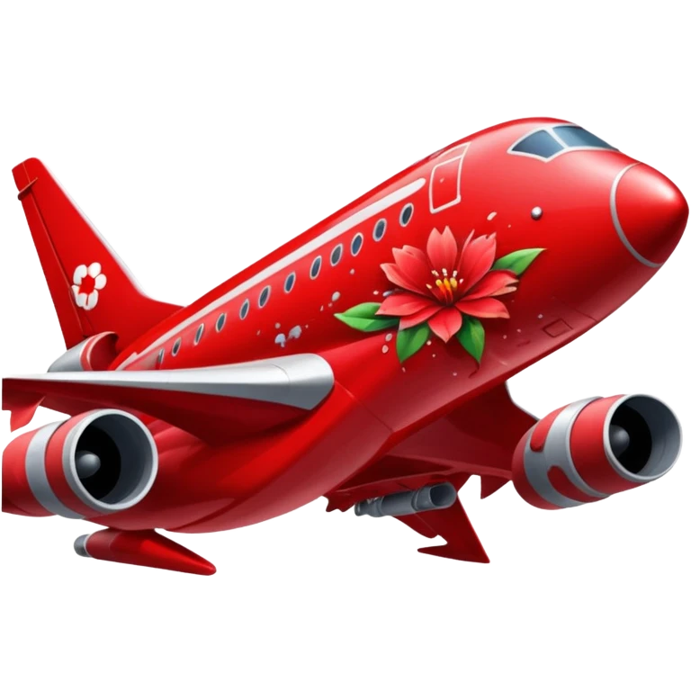 a red flower splashed in red paint on the side of a space jet fuselage emoji