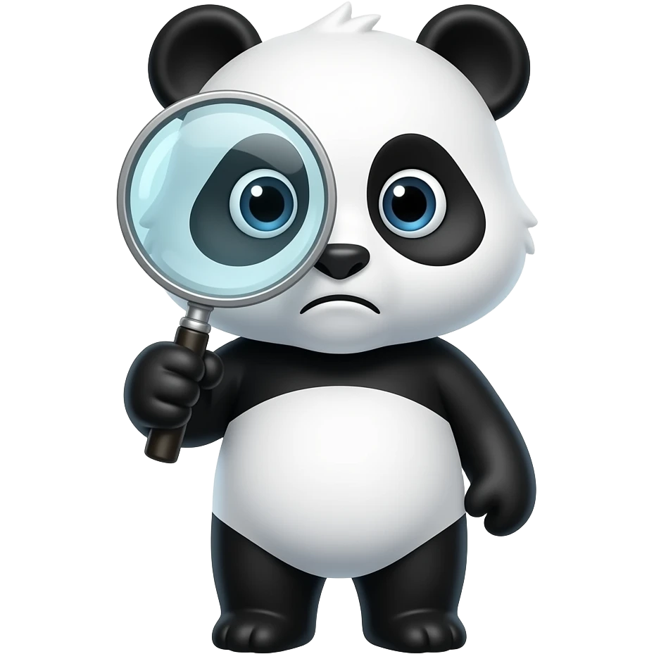 판다가 진지하게 돋보기를 들고 분석하는 표정이면 좋겠어 emoji