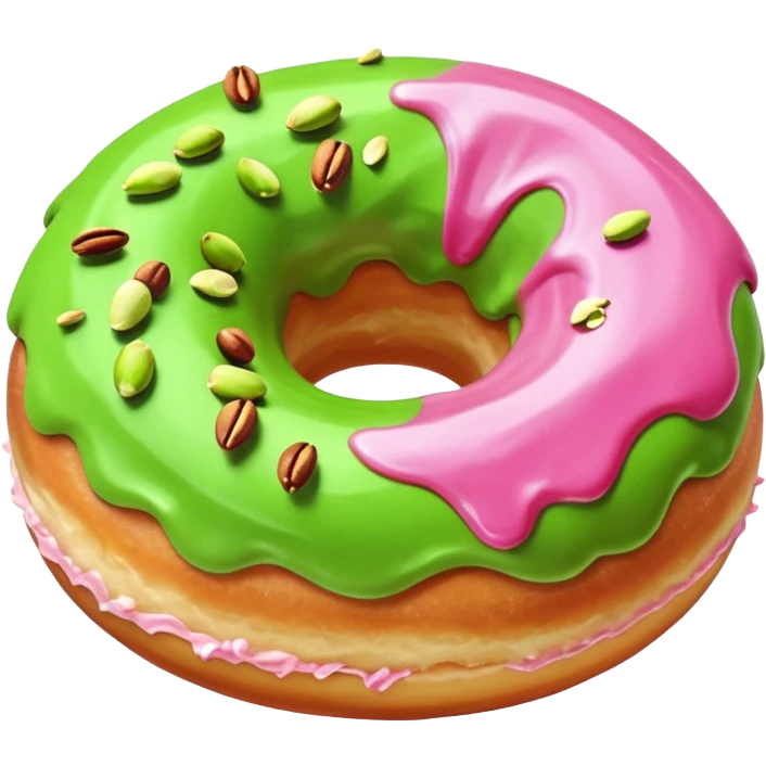 donut with green & pink swirled frosting & pistachio pieces emoji