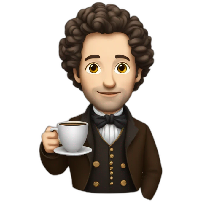 pushkin with a cup of coffee in his hands emoji
