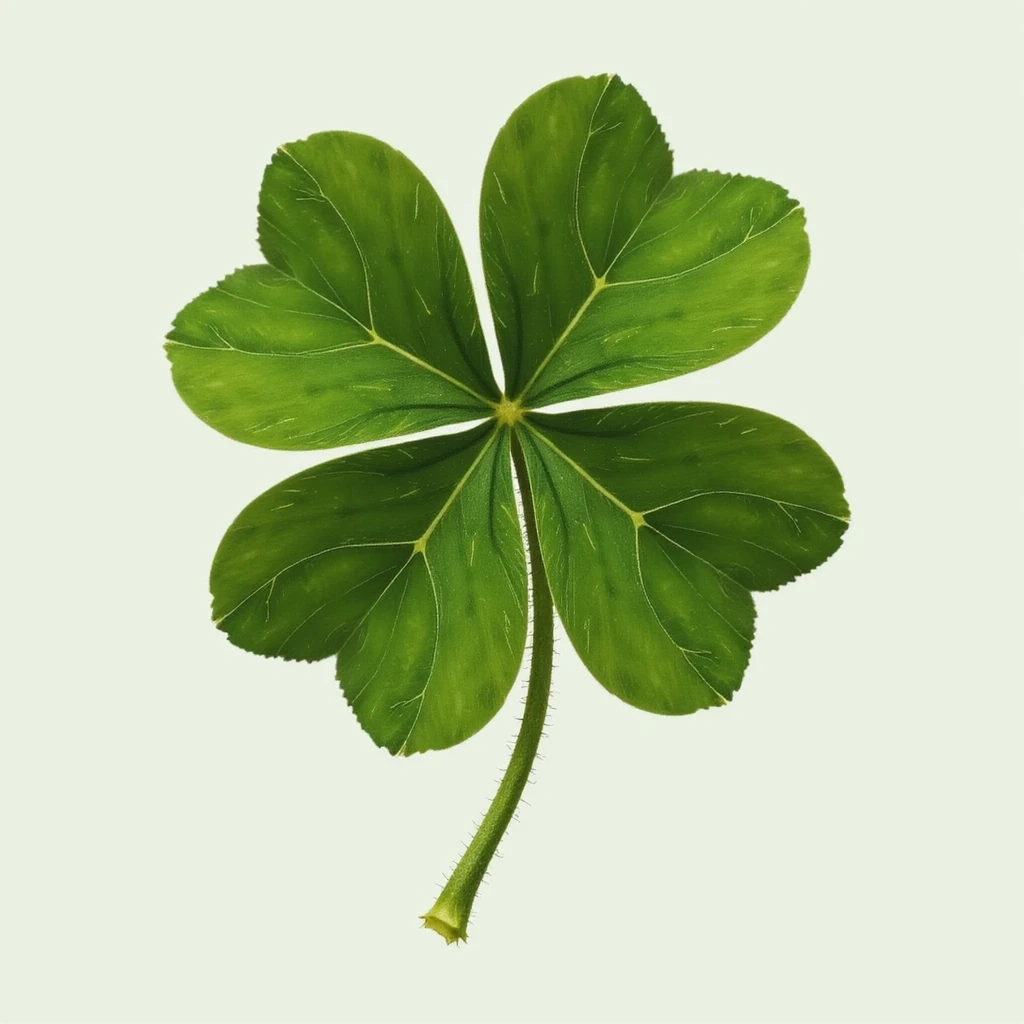 a realistic green four-leaf clover, natural details, photorealistic, close-up, fresh look, botanical illustration style emoji