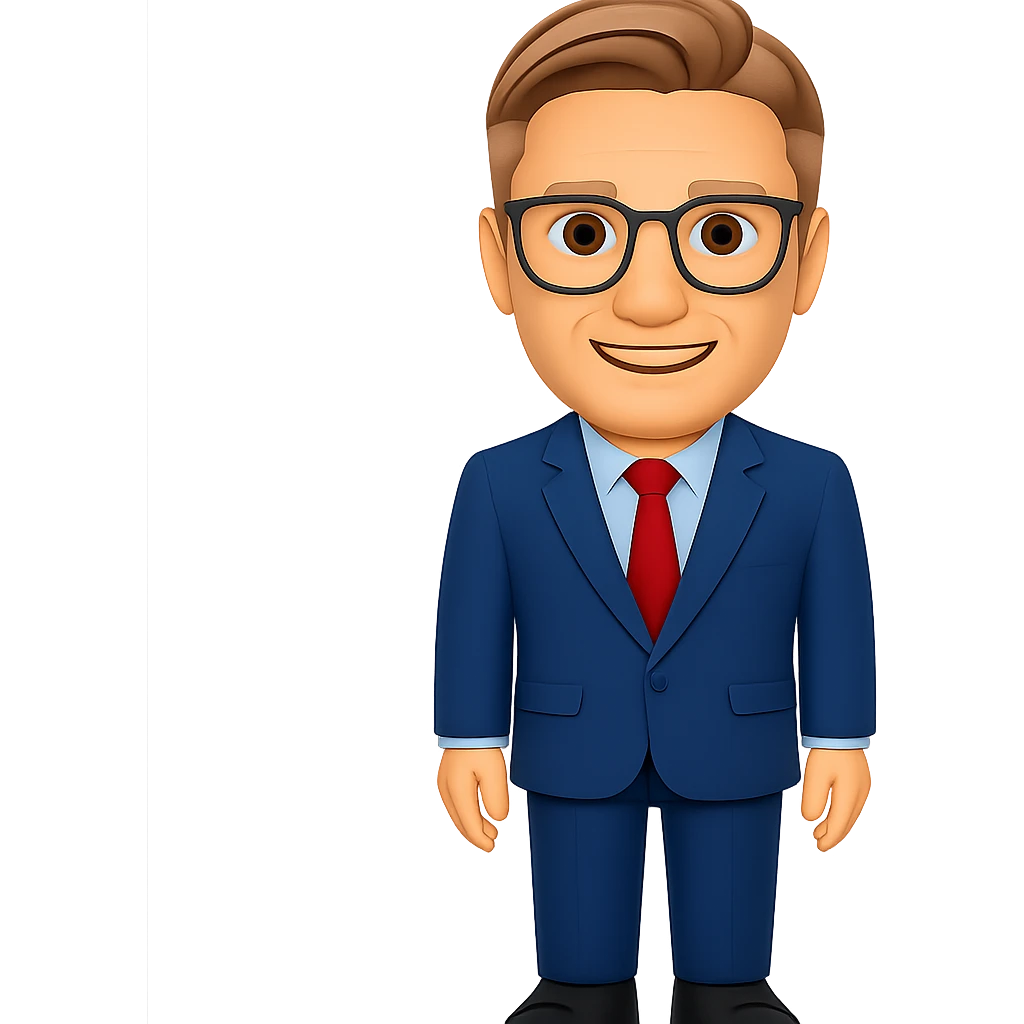 Create a full body figure of Keir Starmer standing and smiling with glasses, keeping the background transparent. Maintain the emoji style and appearance from the reference image. emoji