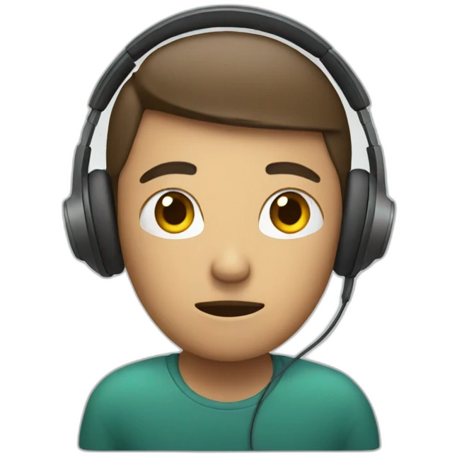 person sitting in front of a computer with headphones on, the person is angry emoji