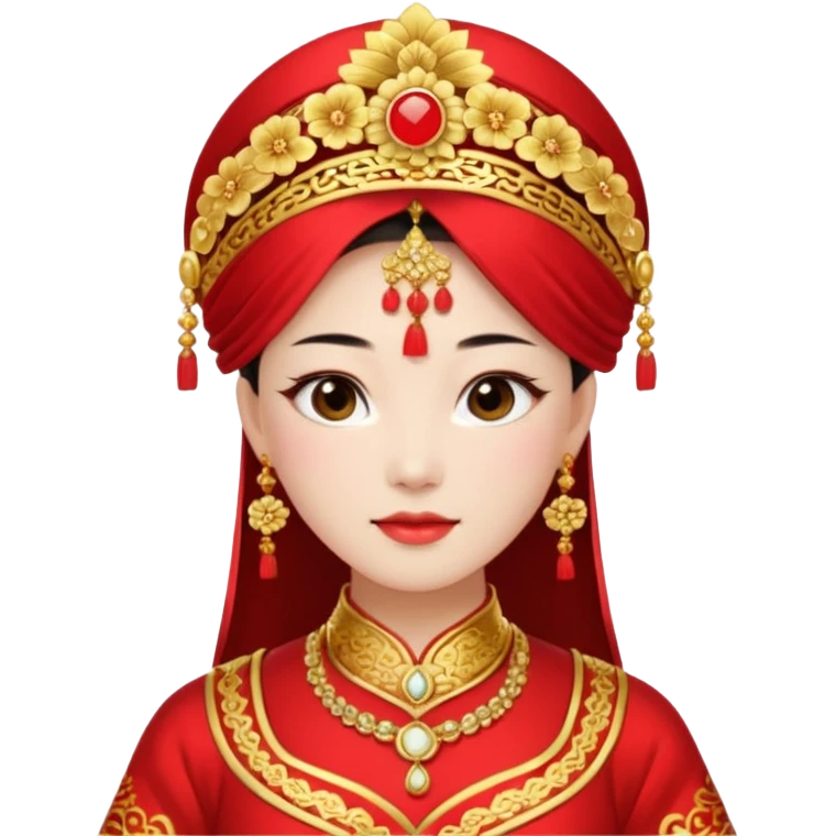 Chinese bride getup, heavy jewelary, traditional. emoji