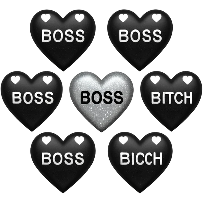 Black Hearts and crowns with glitter and the words boss bitch emoji