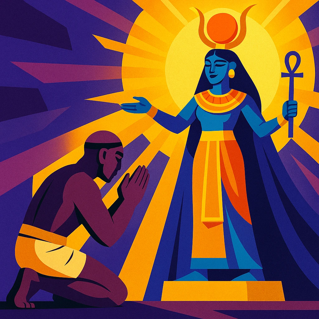 a slave worshipping a goddess, vibrant illustration, rich colors, dynamic composition emoji