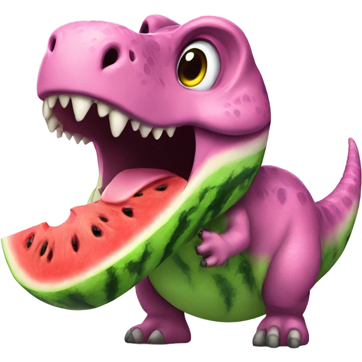 A dinosaur eating a pink watermelon  emoji