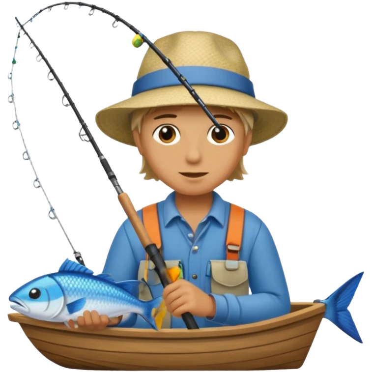 Someone fishing a fish on a boat. emoji