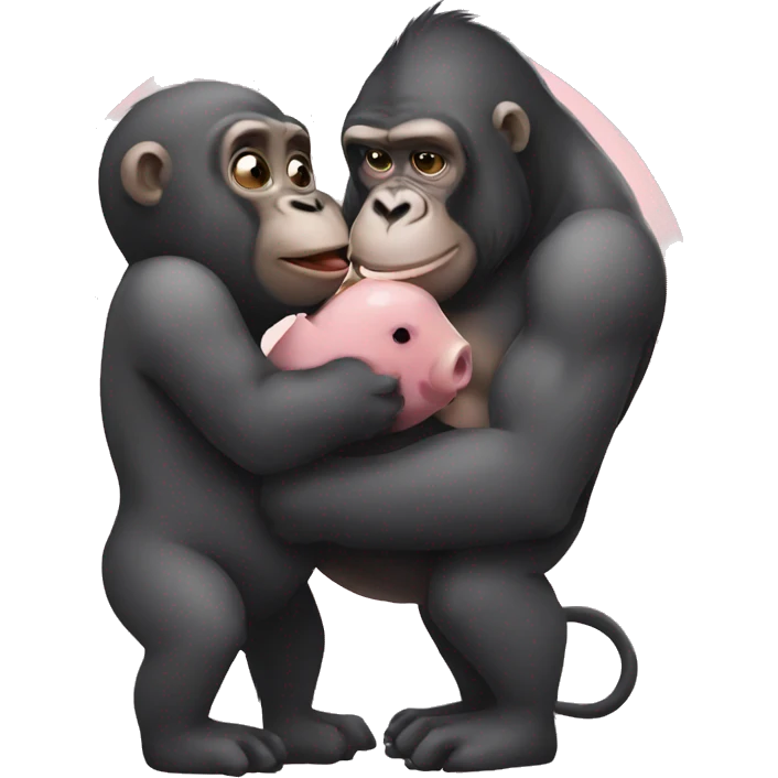 Gorilla kissing a pig emoji