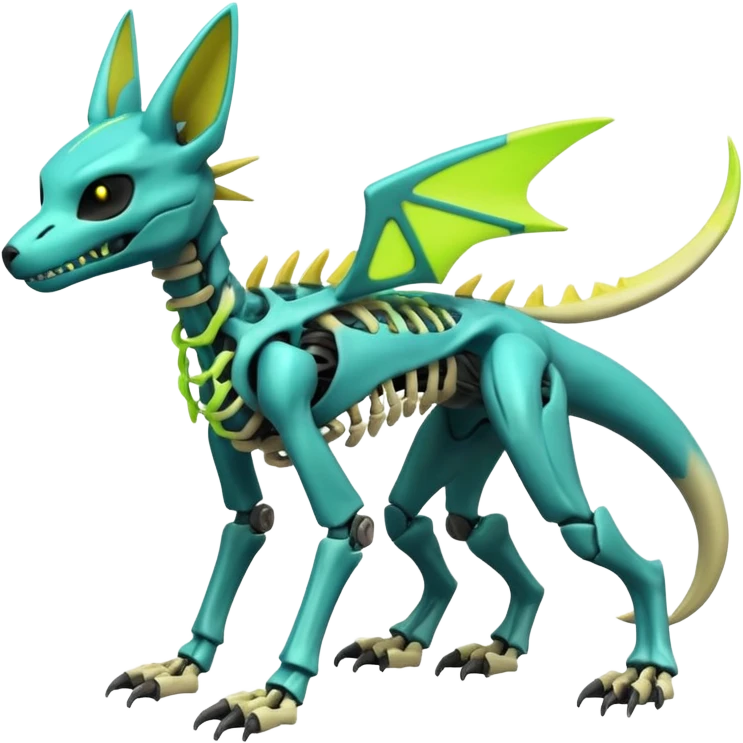 futuristic neon-vibrant-glowing-shiny-lime-green Skeleton-Cyborg-Manectric-Electrike-Salandit-Cubone-Umbreon-Marowak-Draco-Fakémon-hybrid-creature (full body), 4 legs emoji