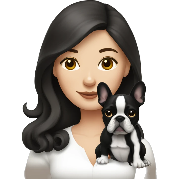 brunette white lady with all-black french bulldog emoji
