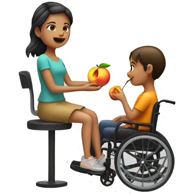 girl in a wheelchair eating a peach emoji