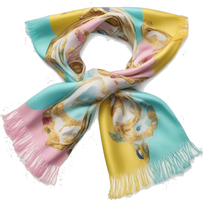 Dolce and Gabbana scarf with colourful pastel ornament print and golden detais  emoji