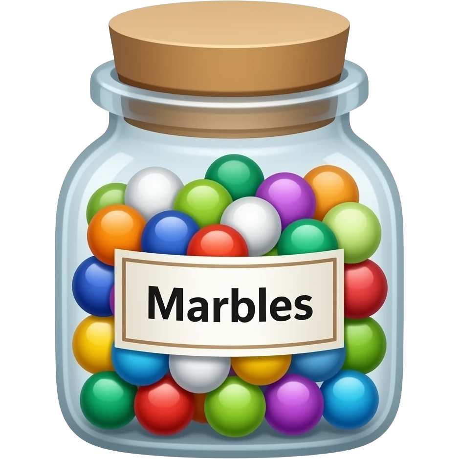 Jar of marbles labelled 'Marbles' emoji