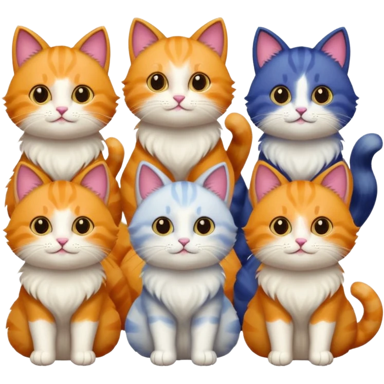 6 cats with different coloured coats emoji
