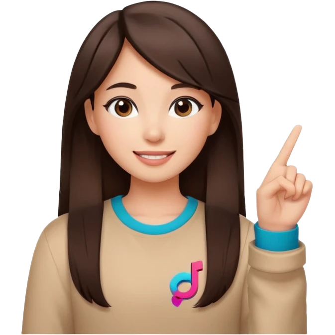 Girl with tiktok logo point up with one finger and dark brown hair emoji