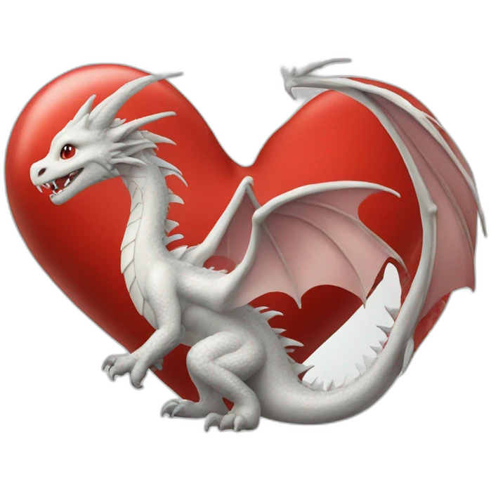 Dragon white a big red heart emoji
