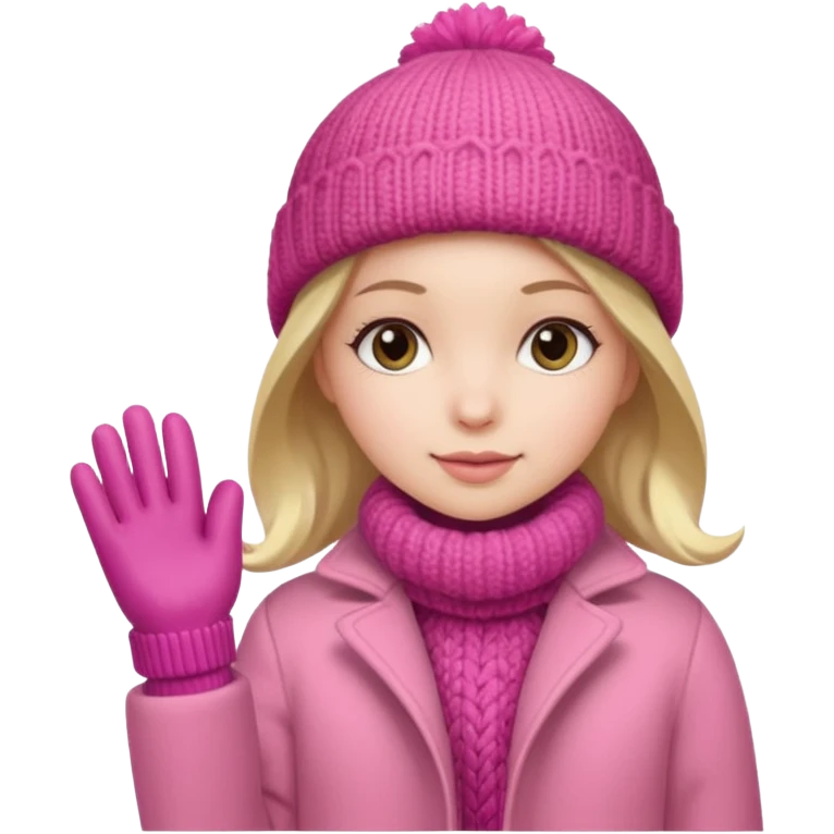 The girl is wearing a warm pink winter coat and a pair of woolen gloves. emoji