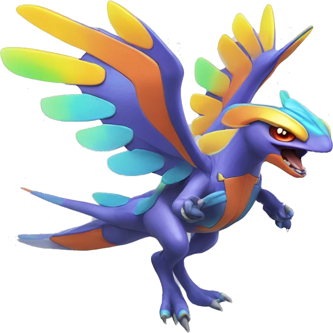 Colorful Neon Colors Vibrant Colors Flying Futuristic Fakémon-Pokémon-Creature Full Body emoji