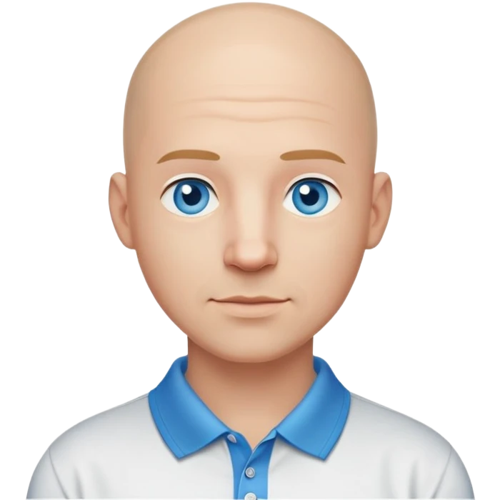 bald man, face and neck, blue eyes, kind face, polo shirt with an  IT background emoji