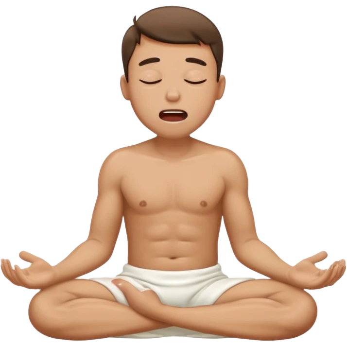 Man sitting on the floor exhausted mouth open eyes closed chest covered in white lotion emoji