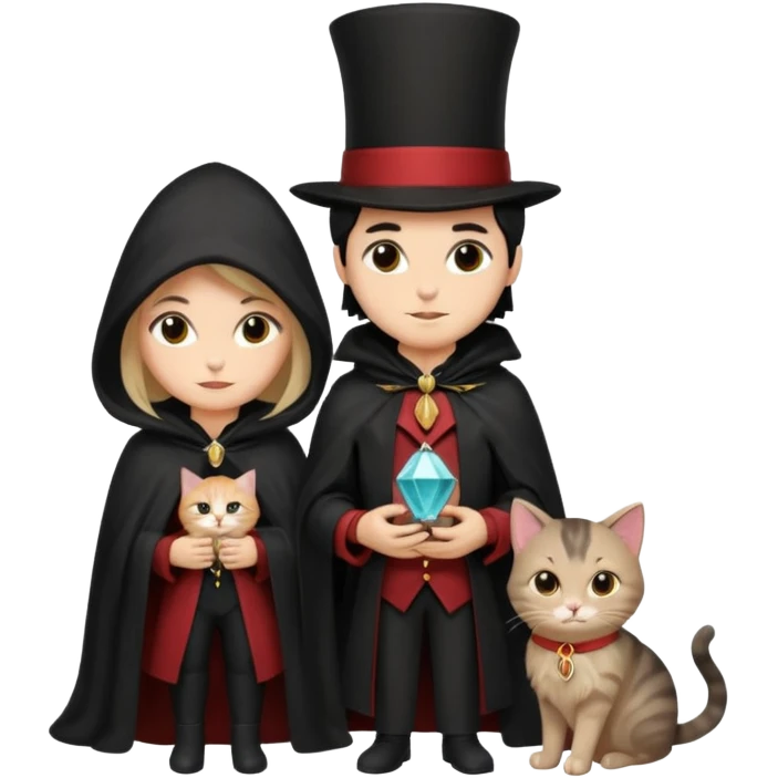 magician couple and their pet cat emoji