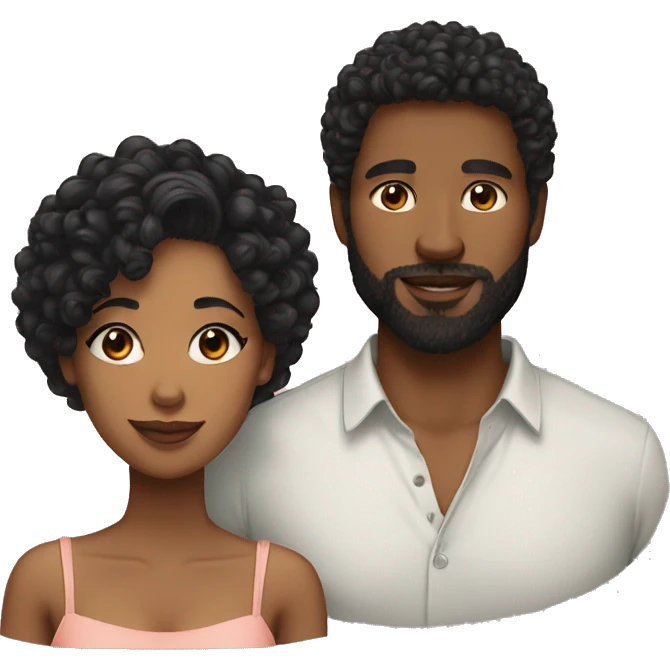 Couple very short haircut black man with beard and mixed race woman with long curly black hair emoji