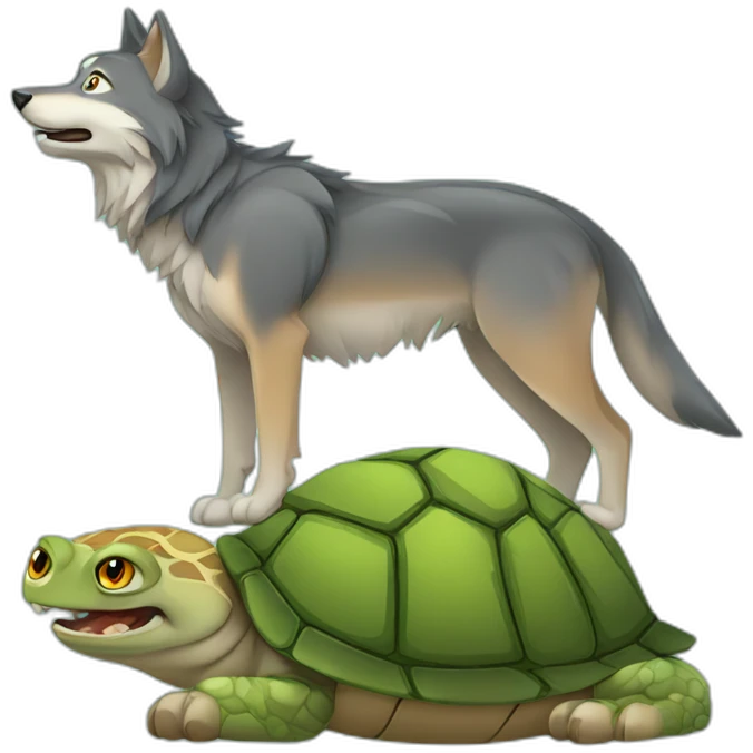 Loup avec une tortue emoji