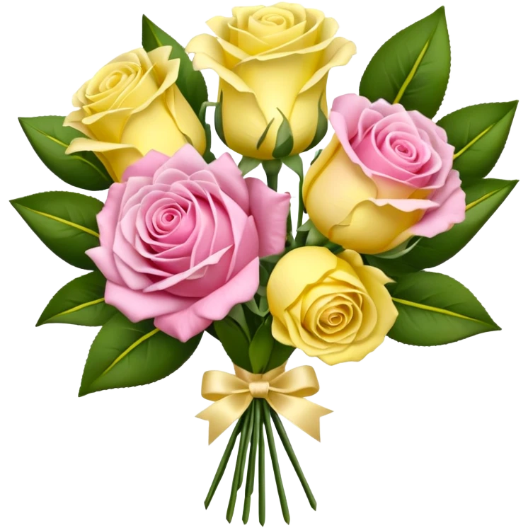 A mixed bouquet of four flowers, featuring pink roses and yellow lisianthus. emoji