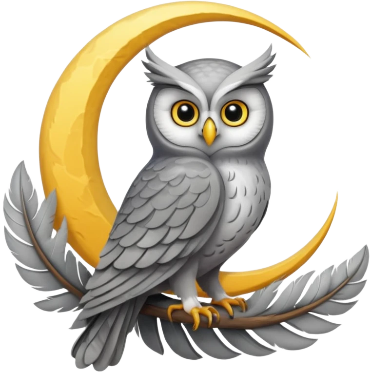 translucent white crescent moon with an owl sitting in the middle of it emoji