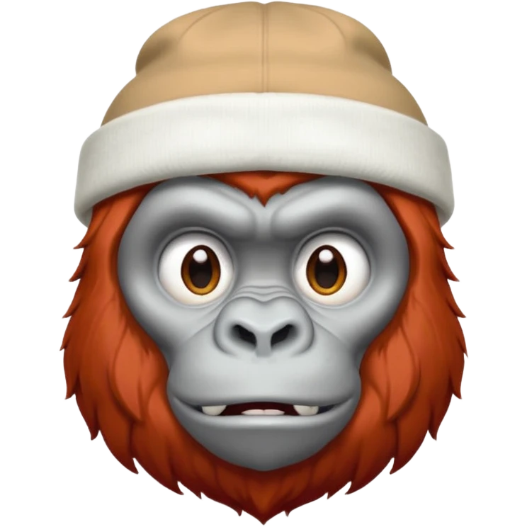 red haired gorilla head with white beanie, no text, slightly different expression emoji