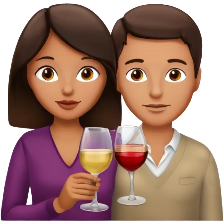 Brunette romantic couple and drinking wine emoji