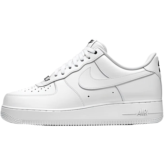 Two white Nike Air Force 1 shoes arranged with the second shoe behind the first, pure white colorway, iconic Nike swoosh, minimalist design emoji