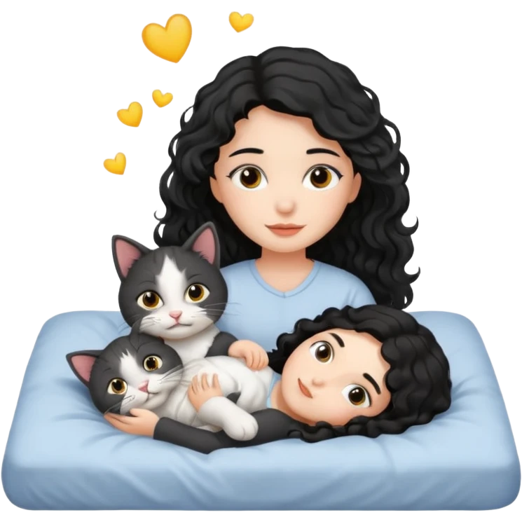 angelic black wavey hair girl in the bed with her cat emoji