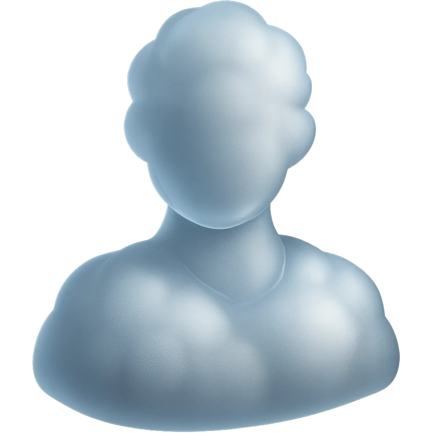shoulder-up person fully made of white fluffy convex clouds, matte glass style, no background emoji