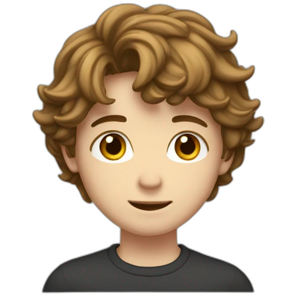 Teenager boy type italian, White skin, with long wavy brown hair (Which go down behind to the nape of the neck), Little bit dezoom emoji