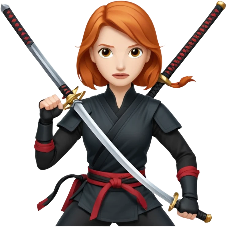 Jessica Chastain, in a ninja position with swords emoji