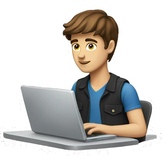 caucassian young man with brown hair working on laptop emoji